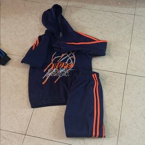 Navy and Orange Hoodie and Pants Set